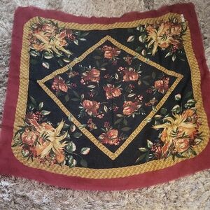 Betmar Black Scarf with Red and Gold Floral Design